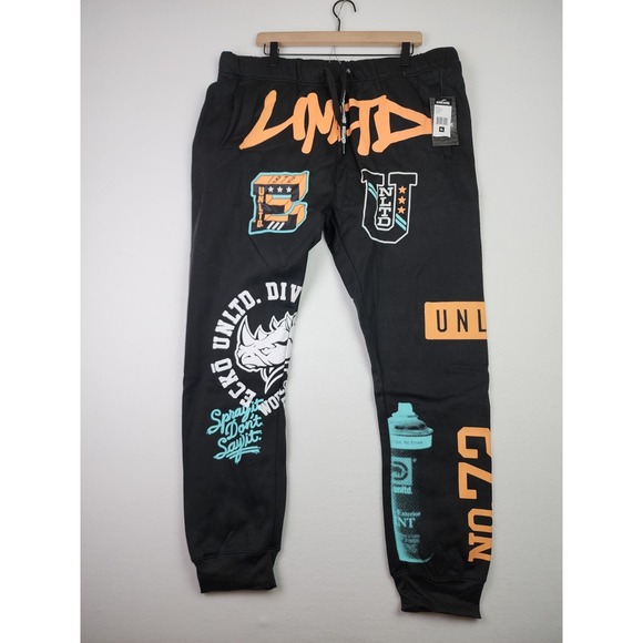 Ecko Unltd Joggers Spray Paint Sz Xl Black Sweatpants Spellout Y2K Grafitti NWT - Picture 1 of 13